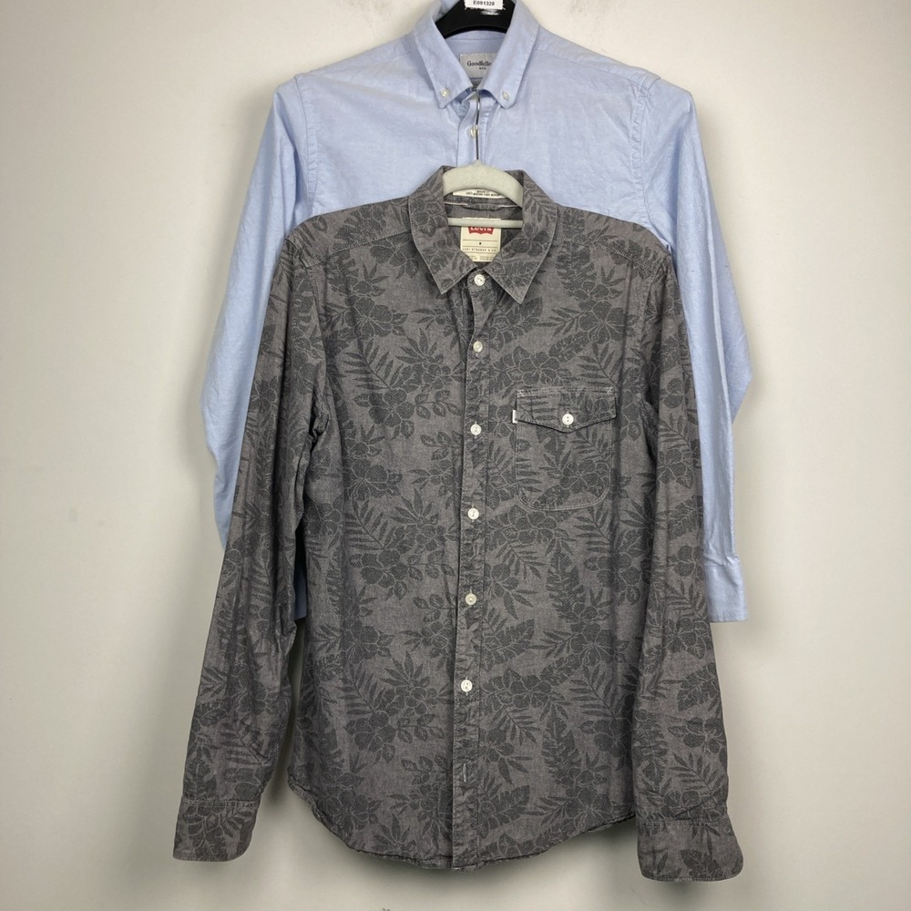 Levi & Goodfellow Mens Shirt Cotton Blue Floral Size M Lot Of 2